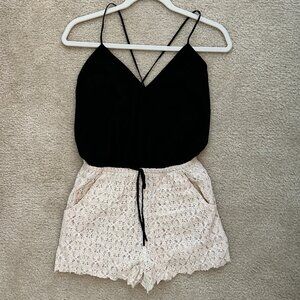 Revolve Shore Road Malay Lace Romper in Black and Ivory - Size Small